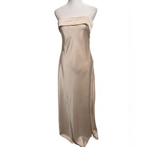 LOVE & LEMONADE Women Satin Cream Strapless Elegant Dress, L. 100%Polyester